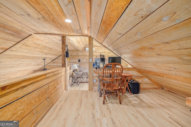 164 Delilah Ln, Lakemont, GA 30552 - additional living space with vaulted ceiling, wood ceiling, wooden walls, and wood finished floors