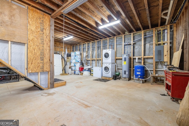 164 Delilah Ln, Lakemont, GA 30552 - unfinished basement featuring electric panel, water heater, and stacked washer / dryer