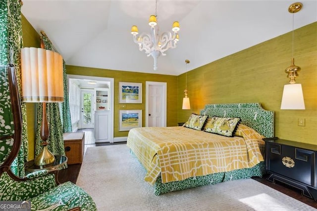 3086 Pine Valley Rd, Atlanta, GA 30305 - bedroom featuring a chandelier and lofted ceiling