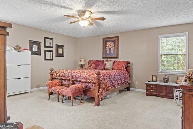 191 Roberts Way, Cornelia, GA 30531 - bedroom featuring baseboards, a textured ceiling, ceiling fan, and light colored carpet