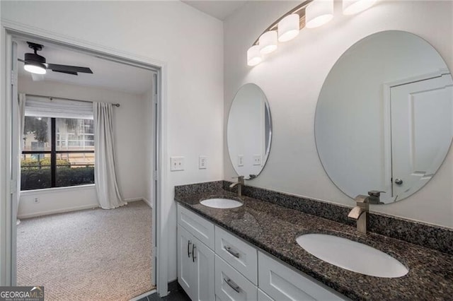 821 Ralph Mcgill Blvd NE Unit 2113, Atlanta, GA 30306 - bathroom with a ceiling fan, double vanity, and a sink