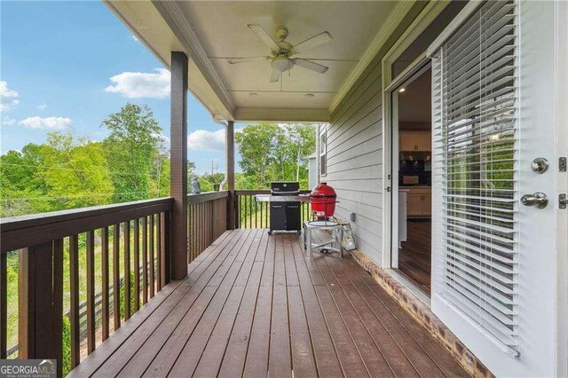 6375 Haystack Ct, Cumming, GA 30040 - deck with a ceiling fan and grilling area