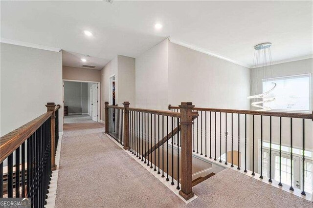 6375 Haystack Ct, Cumming, GA 30040 - corridor featuring carpet, ornamental molding, and recessed lighting