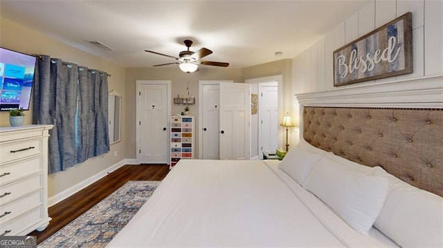 40 Luther Knight Rd, Cartersville, GA 30121 - bedroom with ceiling fan, baseboards, dark wood-style floors, and visible vents