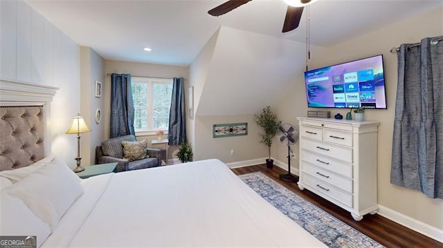 40 Luther Knight Rd, Cartersville, GA 30121 - bedroom featuring baseboards, dark wood-type flooring, a ceiling fan, and recessed lighting