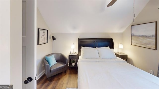 40 Luther Knight Rd, Cartersville, GA 30121 - bedroom with baseboards, wood finished floors, lofted ceiling, and ceiling fan