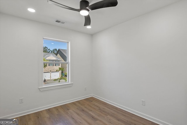 3634 Oakleaf Pass, Fairburn, GA 30213 - spare room with wood finished floors, visible vents, baseboards, ceiling fan, and recessed lighting