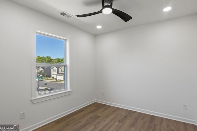 3634 Oakleaf Pass, Fairburn, GA 30213 - empty room featuring ceiling fan, recessed lighting, visible vents, and wood finished floors