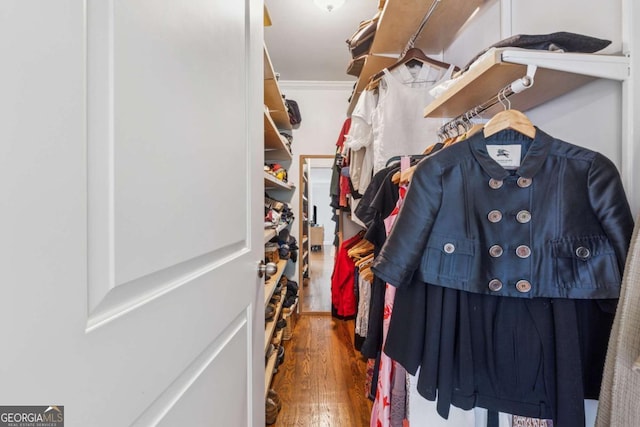 spacious closet with wood finished floors