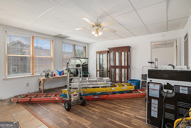 137 New Cut Rd, Winder, GA 30680 - playroom featuring hardwood / wood-style flooring, ceiling fan, and a drop ceiling