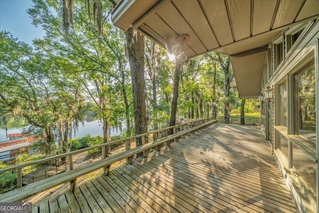 deck with a water view
