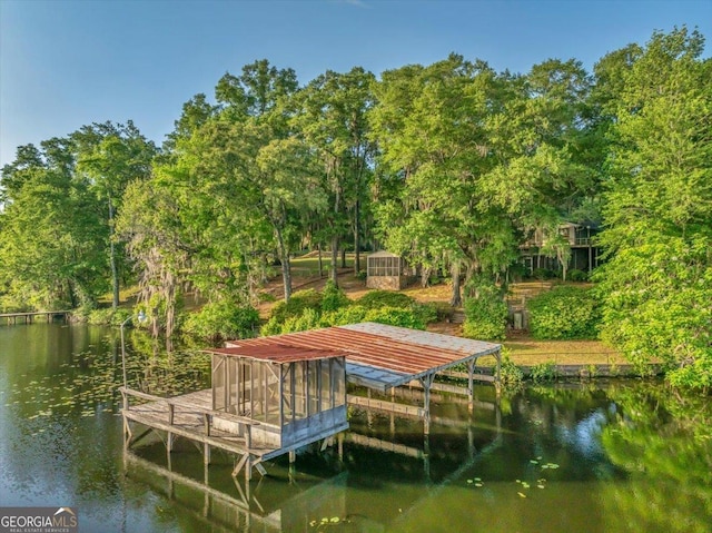 dock area featuring a water view