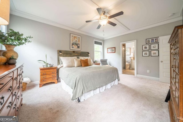 13 Jamilee Cv, Cartersville, GA 30120 - bedroom featuring light colored carpet, crown molding, connected bathroom, and baseboards