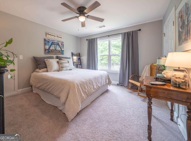 13 Jamilee Cv, Cartersville, GA 30120 - bedroom featuring light colored carpet, baseboards, ceiling fan, and visible vents