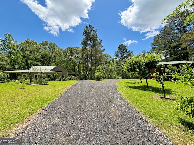 view of road featuring gravel driveway