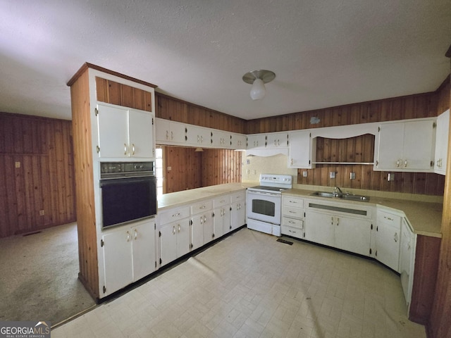 863 Boulevard, Macon, GA 31211 - kitchen with a sink, wood walls, oven, open shelves, and electric stove