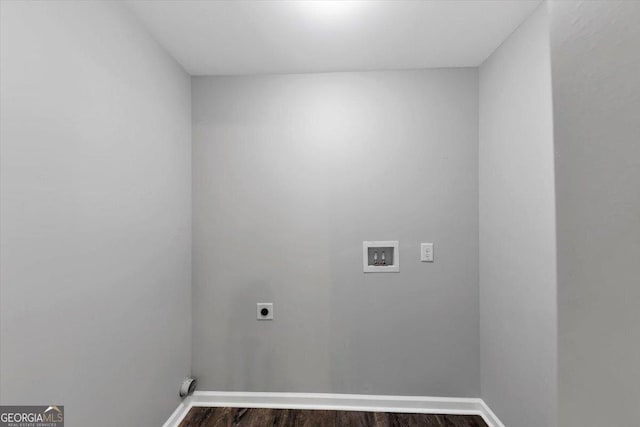 212 Lake Forest Dr, Acworth, GA 30102 - laundry room with electric dryer hookup, washer hookup, and dark wood-style floors