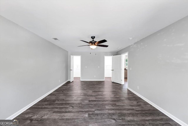 212 Lake Forest Dr, Acworth, GA 30102 - unfurnished living room featuring dark wood finished floors and ceiling fan