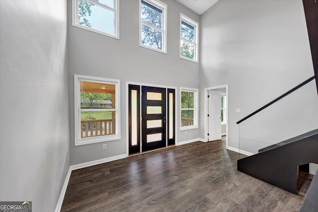 212 Lake Forest Dr, Acworth, GA 30102 - foyer with a high ceiling, wood finished floors, and stairway