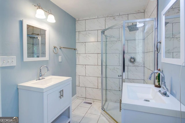 3627 Groovers Lake Rd, Lithia Springs, GA 30122 - bathroom featuring marble finish flooring, a stall shower, and vanity