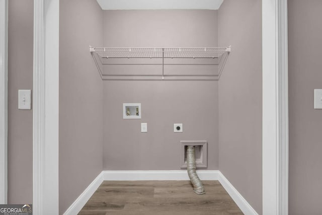 220 Makers Way, Dawsonville, GA 30534 - clothes washing area featuring baseboards, washer hookup, wood finished floors, hookup for an electric dryer, and laundry area