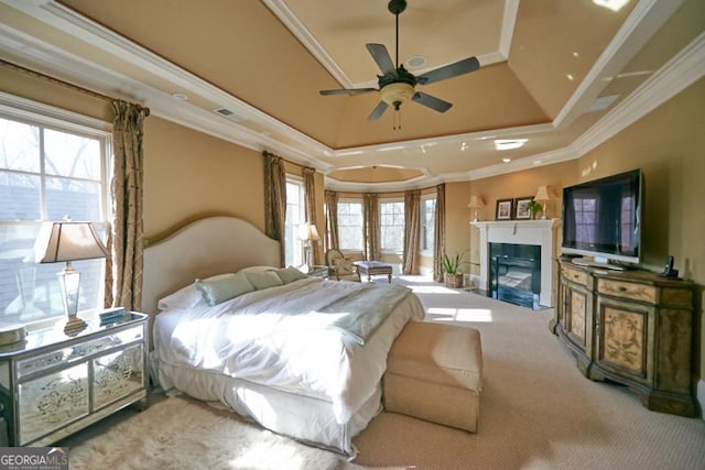 1345 Cashiers Way, Roswell, GA 30075 - bedroom with a tray ceiling, crown molding, and carpet flooring
