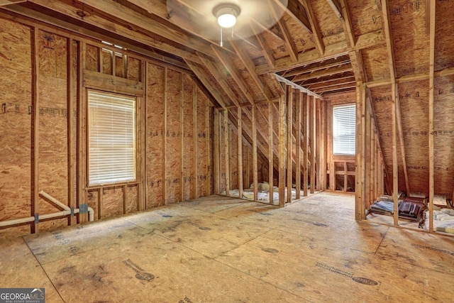 view of unfinished attic
