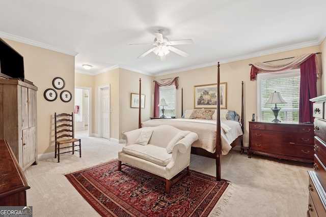 6125 Fouts Mill Rd, Douglasville, GA 30135 - bedroom featuring light colored carpet, crown molding, and multiple windows