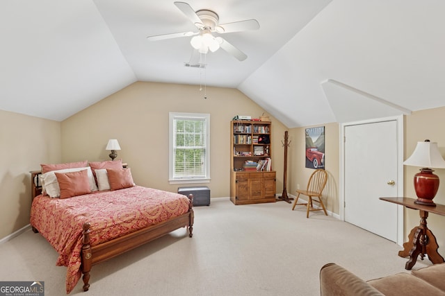 6125 Fouts Mill Rd, Douglasville, GA 30135 - bedroom featuring light colored carpet, baseboards, ceiling fan, and visible vents