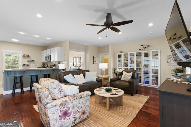 1261 Otter Slide Loop NE, Townsend, GA 31331 - living area with dark wood-style flooring, a ceiling fan, and recessed lighting