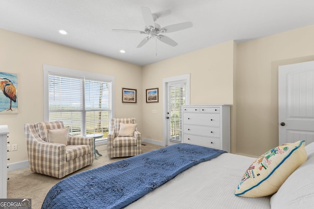 1261 Otter Slide Loop NE, Townsend, GA 31331 - carpeted bedroom with baseboards, recessed lighting, and a ceiling fan