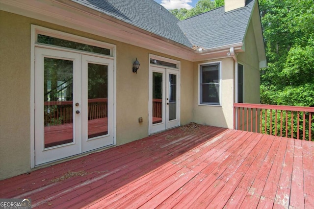 wooden terrace with french doors