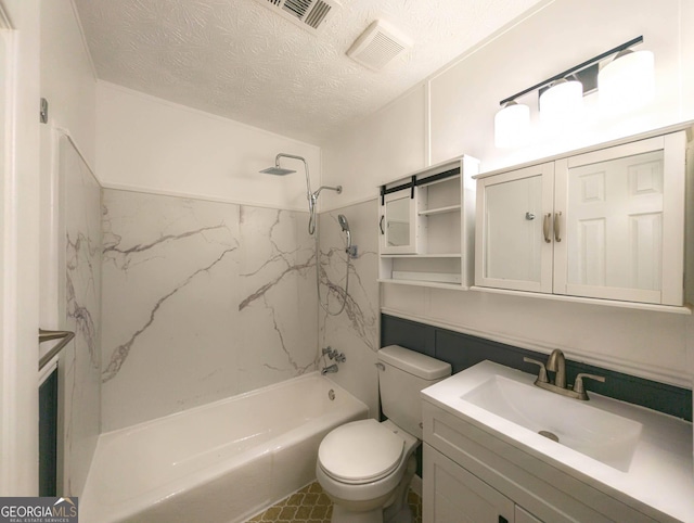 599 Honey Creek Rd, Conyers, GA 30094 - full bathroom featuring vanity, toilet, shower / bathtub combination, and a textured ceiling