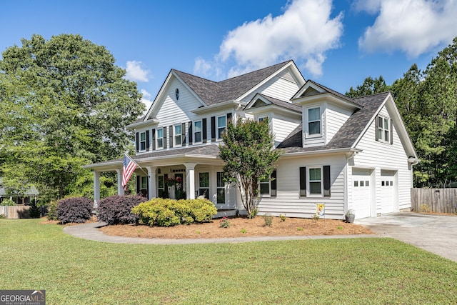 1891 Wayside Rd, Kingston, GA 30145 - view of front of property with an attached garage, covered porch, fence, a front yard, and driveway