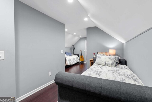 16335 Henderson Rd, Milton, GA 30004 - bedroom featuring vaulted ceiling, wood finished floors, recessed lighting, and baseboards