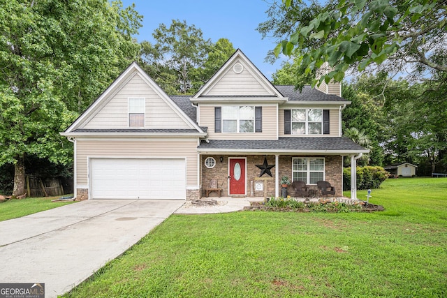1071 Wildflower Way, Madison, GA 30650 - traditional home featuring driveway, a porch, a chimney, roof with shingles, and a garage