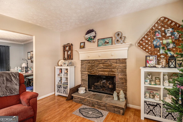 1071 Wildflower Way, Madison, GA 30650 - living room featuring wood finished floors, baseboards, and a stone fireplace