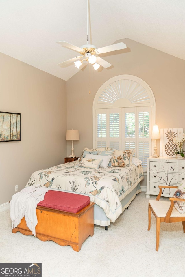 17 Hampton Way, Carrollton, GA 30116 - carpeted bedroom with vaulted ceiling, ceiling fan, and baseboards