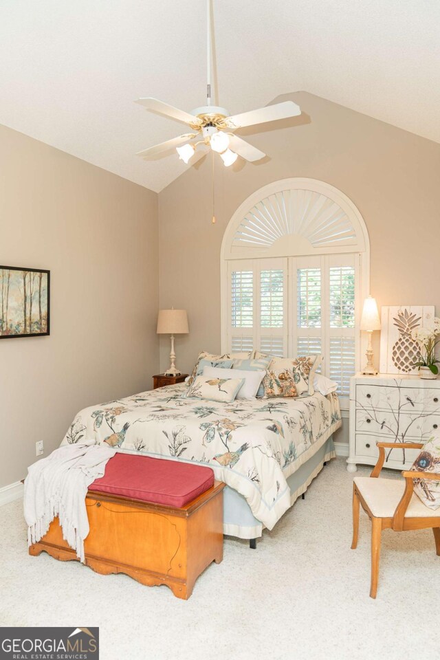 17 Hampton Way, Carrollton, GA 30116 - bedroom featuring vaulted ceiling, carpet, and a ceiling fan