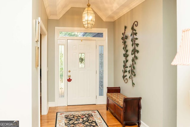 17 Hampton Way, Carrollton, GA 30116 - entryway featuring an inviting chandelier, light wood-type flooring, and vaulted ceiling