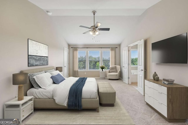 1257 Park Pass Way, Suwanee, GA 30024 - bedroom featuring light colored carpet, vaulted ceiling, baseboards, and visible vents