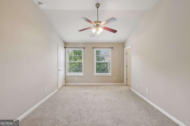 1257 Park Pass Way, Suwanee, GA 30024 - carpeted empty room with visible vents, baseboards, lofted ceiling, and ceiling fan