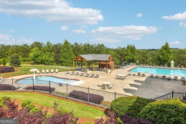 1257 Park Pass Way, Suwanee, GA 30024 - pool featuring a patio, fence, and a gazebo