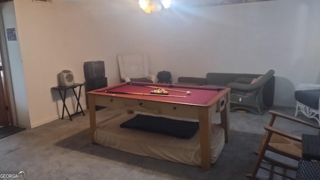 game room featuring baseboards, carpet flooring, and billiards