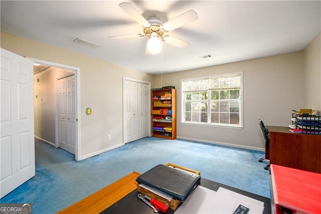 2759 Beddington Way, Suwanee, GA 30024 - carpeted home office with baseboards and ceiling fan