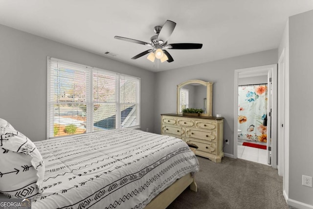 3498 Westhampton Way, Gainesville, GA 30506 - bedroom with carpet, visible vents, baseboards, and ceiling fan