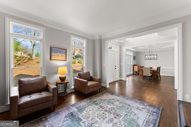 3498 Westhampton Way, Gainesville, GA 30506 - sitting room with ornamental molding, baseboards, and wood finished floors
