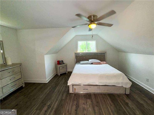 2638 Cleburne Pkwy, Powder Springs, GA 30127 - bedroom featuring baseboards, vaulted ceiling, a ceiling fan, and wood finished floors