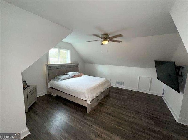 2638 Cleburne Pkwy, Powder Springs, GA 30127 - bedroom featuring lofted ceiling, baseboards, ceiling fan, visible vents, and wood finished floors