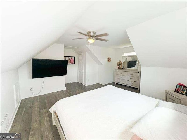 2638 Cleburne Pkwy, Powder Springs, GA 30127 - bedroom with a ceiling fan, wood finished floors, and lofted ceiling